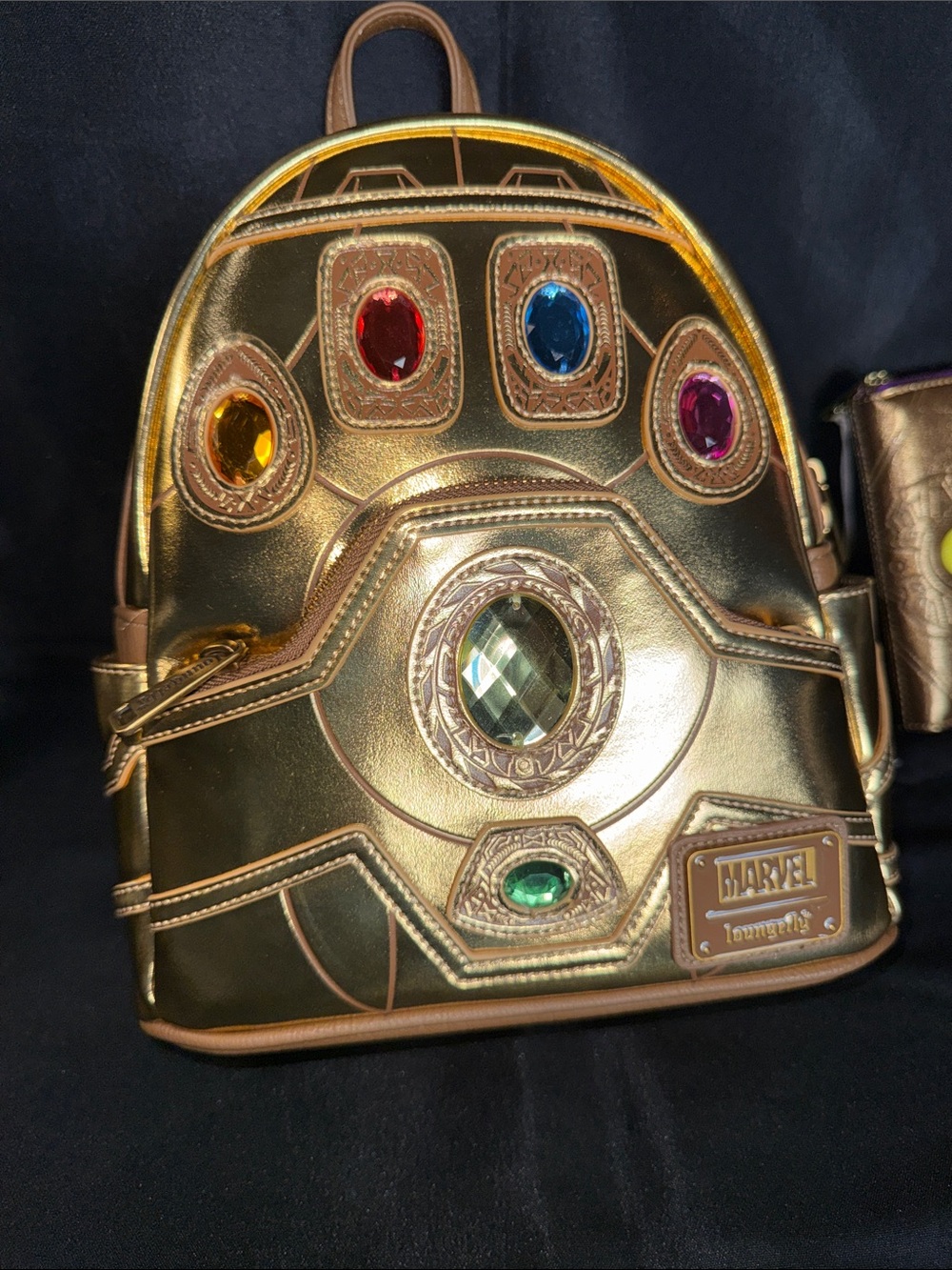 Loungefly Gold Infinity Gauntlet Gem Mini Backpack w/wallet